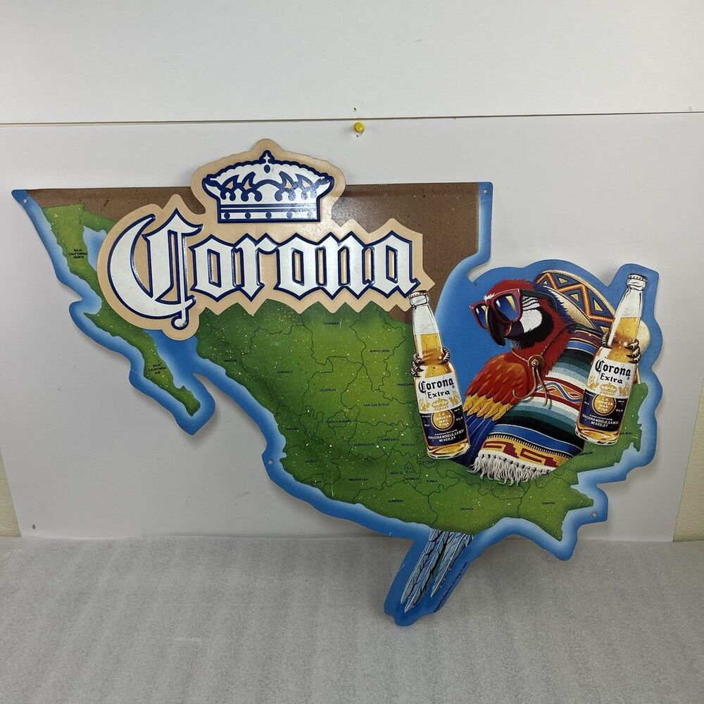 Corona Beer Parrot Mexico Map Man Cave Metal Tin Sign Vintage Bar Sign 24x19”